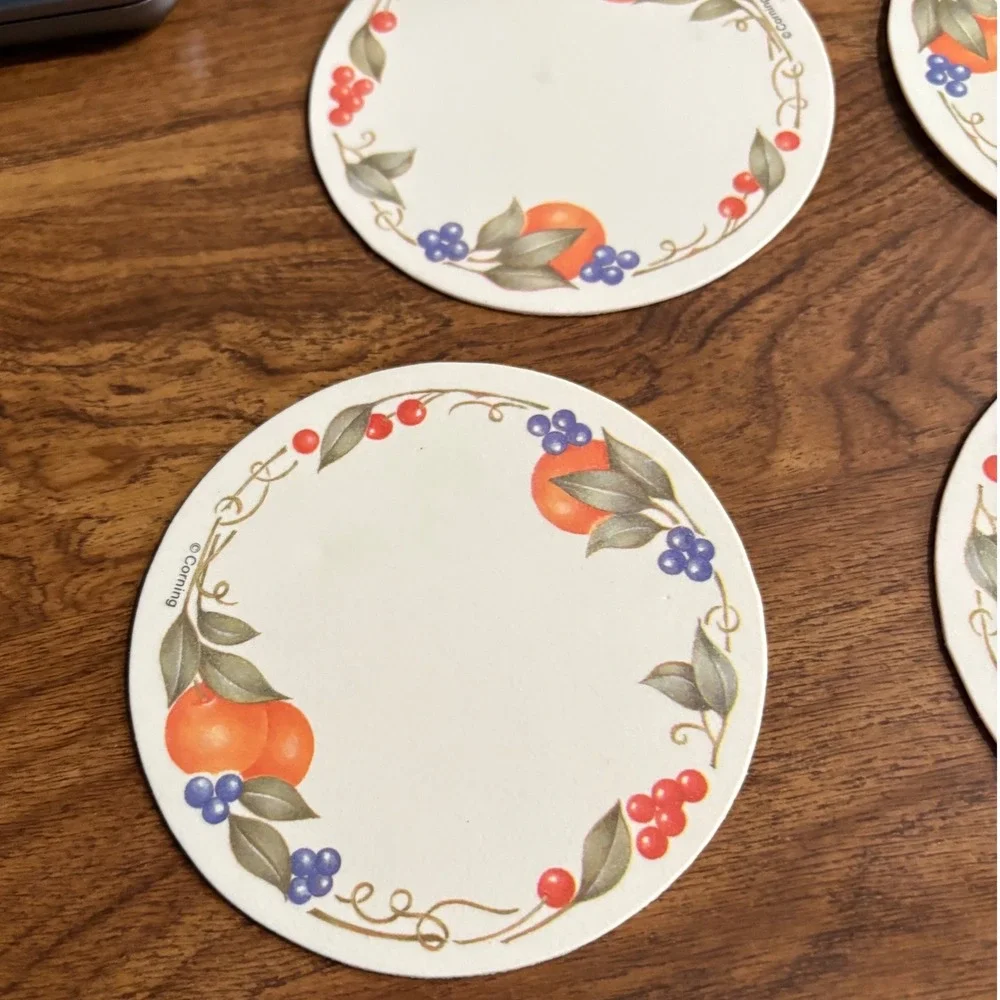 Corning Abundance Fruit Pattern Round Coasters Set of 12 Vintage Corelle Match